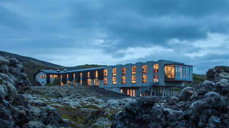 The long wing held on legs above the lava field, ION Adventure Hotel